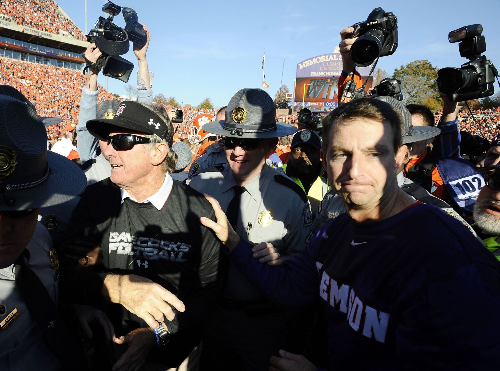Clemson’s Swinney on top, USC’s Spurrier says goodbye (copy)